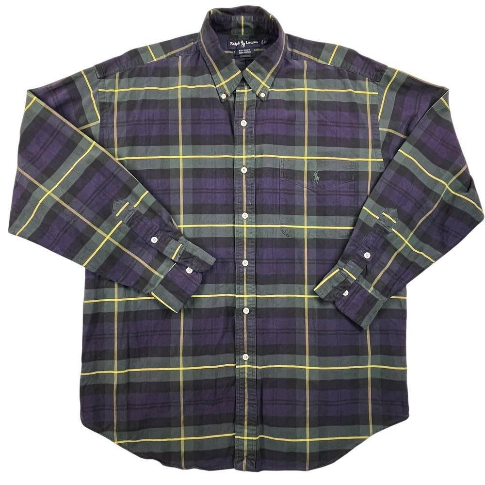 Ralph Lauren Big Shirt Plaid Button Down Long Sleeve Men Large Cotton